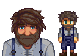  A picture of Diverse Stardew Valley's vanilla option for Willy's portrait and character sprite.
