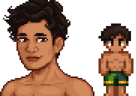 A picture of Diverse Stardew Valley's Samoan Alex variant without tattoos.