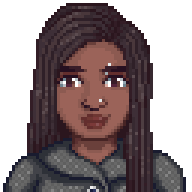  A picture of Diverse Stardew Valley's Black Haley variant with silver piercings in her nose and eyebrow.