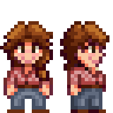  A picture of the character sprites for Diverse Stardew Valley's vanilla Marnie variant with a wide smile..
