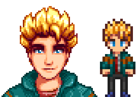  A picture of Diverse Stardew Valley's Modded Lighter Sam variant with blue eyes.
