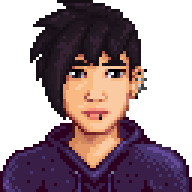  A picture of Diverse Stardew Valley's Modded Black Sebastian variant with black and silver lip and ear piercings.