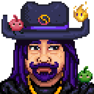  A picture of Diverse Stardew Valley's modded Wizard variant with two junimos and a solar flame spirit creature.
