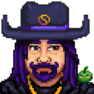  A picture of Diverse Stardew Valley's modded Wizard variant with a green junimo sitting on his shoulder.