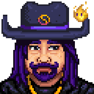  A picture of Diverse Stardew Valley's modded Wizard variant with a solar flame spirit creature floating above his hat.